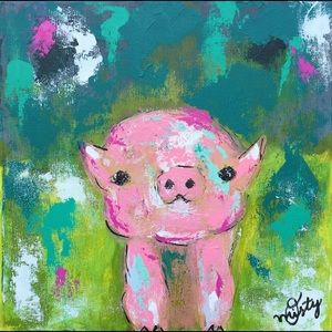 Art print of a sweet little piggy!! 🐷 💕💕 8”x8”